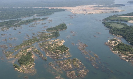 Aerial view of the Belo Monte Dam construction site. Belo Monte is a controversial hydropower plant that is being built in the Xingu River, one of the largest rivers in the Amazon basin.
