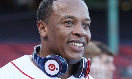 Dr. Dre sports his Beats headphones before the Boston Red Sox take on the the New York Yankees.