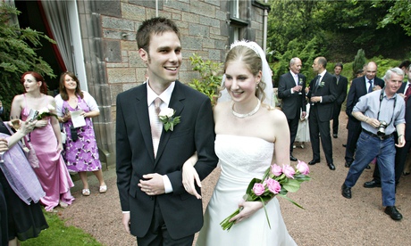 Karen Watts and Martin Reijns celebrate their humanist wedding at Edinburgh Zoo's Mansion House in 2