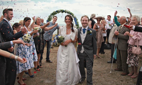 Darren and Tamsin Lancashire-Ball on the day of their humanist wedding