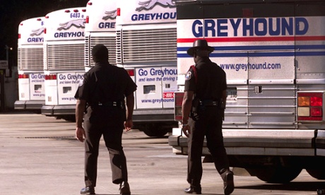 Greyhound buses at the Orlando, Florida Greyhound Bus terminal