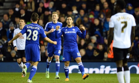 Eden Hazard celebrates after scoring the opening goal to put Chelsea 1-0 up.