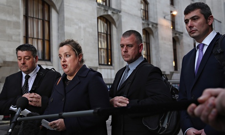 The G4S security guards acquitted of Jimmy Mubenga’s manslaughter stand outside the Old Bailey