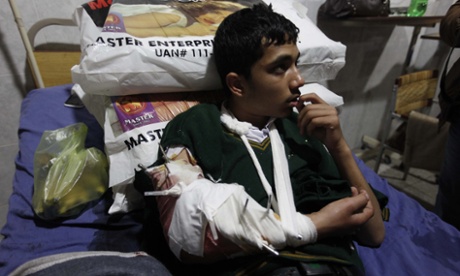 A school boy injured during the attack by Taliban gunmen at Army Public School in Peshawar.