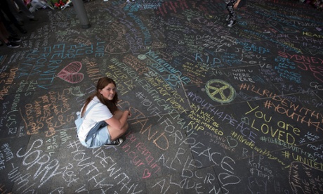 Phoebe Finlayson, who took chalk to Martin Place. Within an hour scores of people had written condolences beside her original #illridewithyou message.