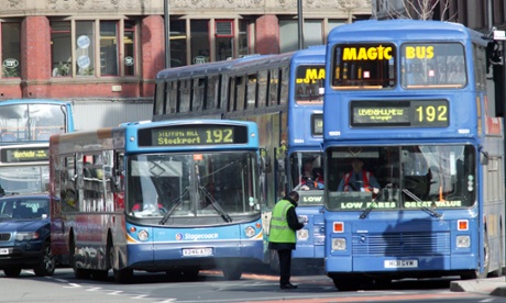 Stagecoach and Magic Bus 192 buses, all painted blue, in Manchester in 2006