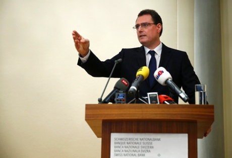 Thomas Jordan, chairman of the Swiss National Bank (SNB) addresses a news conference in Zurich December 18, 2014.