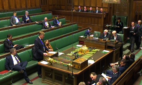 Local government minister Kris Hopkins speaking in the House of Commons, London where he announced councils will have an overall reduction of 1.8% in central government grants in 2015/16