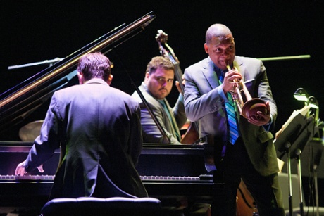 Wynton Marsalis, right, leads the Jazz at Lincoln Center Orchestra.
