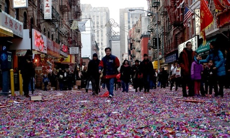 'Beginning of the Chinese New Year: New year celebrations along Bayard St. in Manhattan's Chinatown'