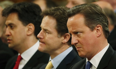 Three of the key players in 2014: Ed Miliband, Nick Clegg and David Cameron