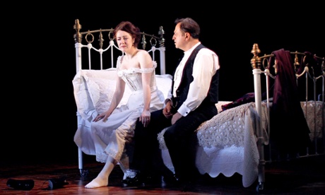 Stanley Townsend as Gabriel Conroy and Derbhle Crotty as Gretta Conroy on stage at the Abbey Theatre in rehearsals for James Joyce's The Dead