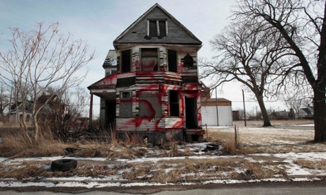 A vacant home sits alone in an east side neighbourhood once full of homes in Detroit.