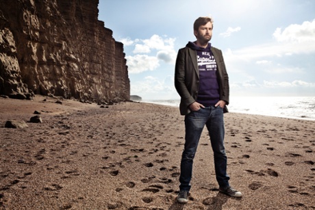 David Tennant on the beach at West Bay in Dorset