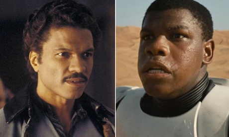 Two generations of black Star Wars characters: Billy D Williams as Lando and John Boyega as Finn.