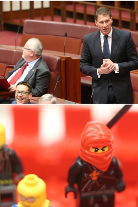 In the making: Cory Bernadi and his masked double