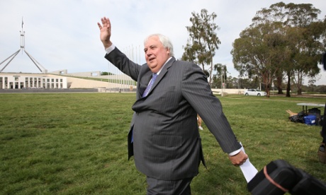 PUP leader Clive Palmer arrives at a get up organised event on the front lawns of Parliament House in Canberra this morning organised to farewell the 2014 Budget, Wednesday 3rd December 2014.