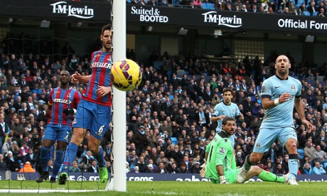 But the City defender can only look on agonisingly as the ball goes a couple of inches wide of the upright.
