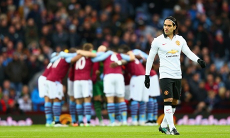 Radamel Falcao looks pleased to be in the Manchester United starting XI