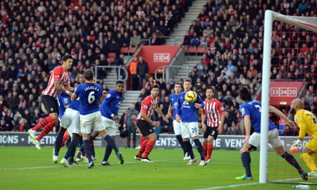 Jose Fonte via Romelu Lukaku's shoulder puts Southampton into the lead.