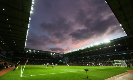 A rather nice sun set at Villa Park as Aston Villa defend a Manchester United attack.