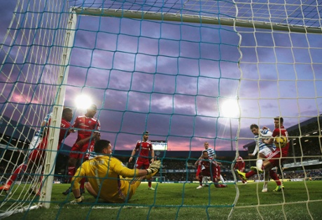 Charlie Austin scores his second goal to bring QPR back on level terms.