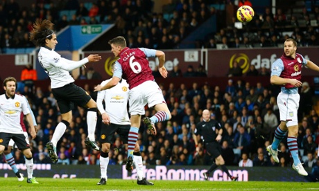 Manchester United's Radamel Falcao rises upwards to head home an equaliser.