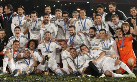 The Real Madrid players seem overjoyed at winning the Club World Cup for the first time.