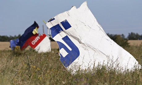 Wreckage at the crash site of Malaysia Airlines flight MH17