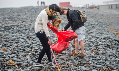 Young university students volunteering in Aberystwyth