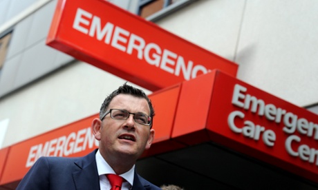 Daniel Andrews standing outside a hospital emergency department