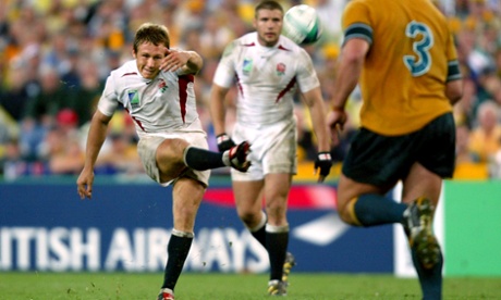 England's Jonny Wilkinson kicking the winning drop goal to clinch the Rugby World Cup in 2003.