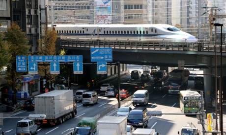 A Shinkansen bullet train in Tokyo.