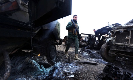 The aftermath of a suicide attack carried out by Islamic State in northern Iraq.