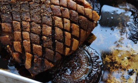 Perfect crackling sitting proudly atop a luscious pork belly with cider gravy.