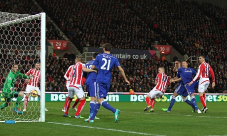 John Terry scores from a corner swung in by Cesc Fabregas, a soft goal for Stoke to concede.