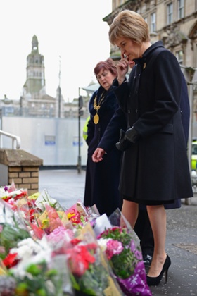 First minister Nicola Sturgeon visits the scene of the accident in Glasgow.