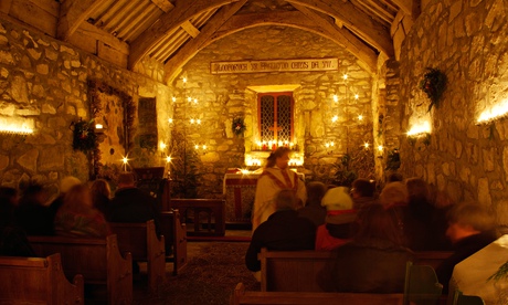 Midnight mass at Pistyll church, North Wales