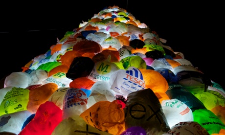 Christmas tree made of plastic bags