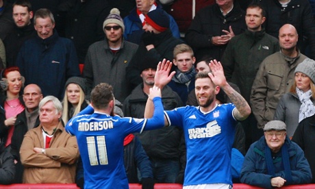 Daryl Murphy celebrates scoring Ipswich's first goal against Brentford.