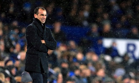 Everton manager Roberto Martinez not having a happy time today at Goodison Park.