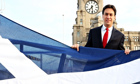 Ed Miliband with the saltire in Liverpool