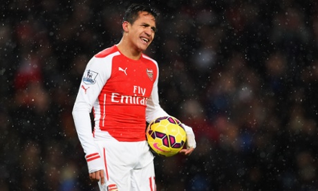 Arsenal's Alexis Sanchez frustrated as he gathers the ball at Emirates.