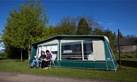 Kenton, Suffolk, voting in a caravan in a field.  