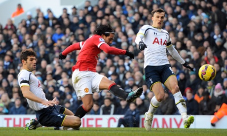 Radamel Falcao should score but misfires under pressure from Federico Fazio and Vlad Chiriches.