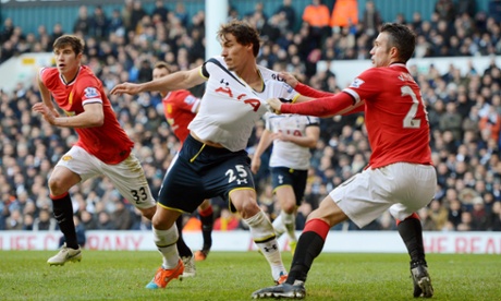 Benjamin Stambouli  is clearly manhandled by Robin van Persie.