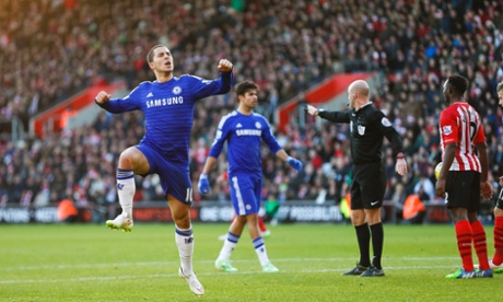 Chelsea's Eden Hazard celebrates scoring a sublime equaliser against Southampton.