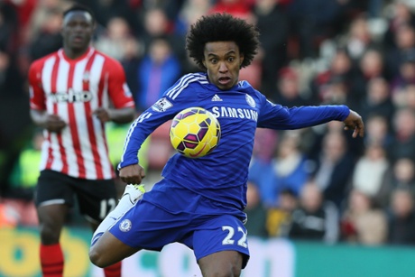 Willian shoots as Chelsea dominate the second half.