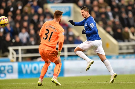 Kevin Mirallas scores past Alnwick in the Newcastle goal - too little too late for Everton?