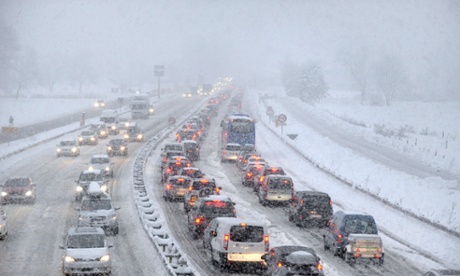 Traffic clogs the motorway near Tarentaise valley, home to many of the famous French ski resorts.